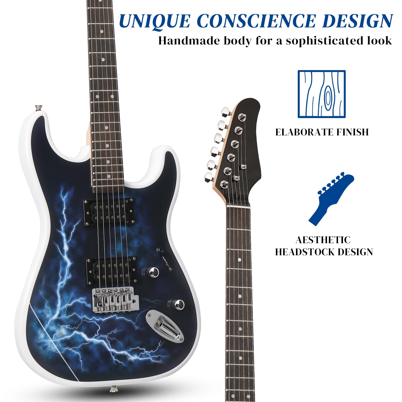 Ktaxon 39 Inch Electric Guitar, Full Size Solid Body H-H Pickups 6